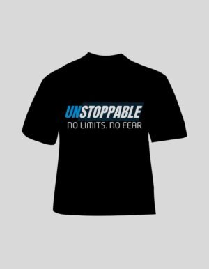 black round neck t-shirt with unstoppable typography